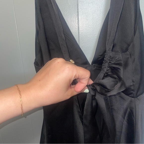 Abercrombie & Fitch Black Satin Slip Mini Tie Back Dress Small - Picture 3 of 6